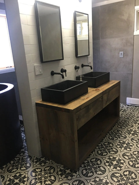 Custom Double Sink Bathroom Vanity 22 Inch Depth – Northeastern White Pine Wood Rustic Finish | Made in USA Limitless Woodworking  item