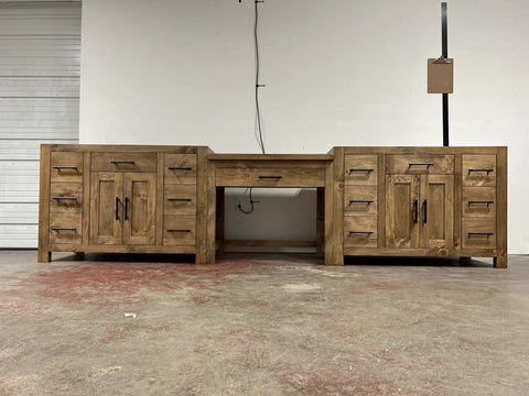 Custom Double Sink Bathroom Vanity With Built-In Makeup Station – Wood Cabinet – Limitless Woodworking | Made in USA | Model #1098 Limitless Woodworking  item