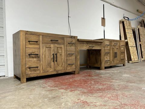 Custom Double Sink Bathroom Vanity With Built-In Makeup Station – Wood Cabinet – Limitless Woodworking | Made in USA | Model #1098 Limitless Woodworking  item