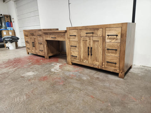 Custom Double Sink Bathroom Vanity With Built-In Makeup Station – Wood Cabinet – Limitless Woodworking | Made in USA | Model #1098 Limitless Woodworking  item