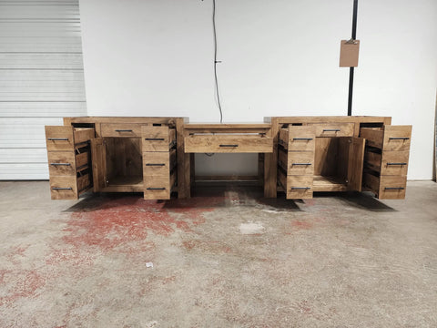 Custom Double Sink Bathroom Vanity With Built-In Makeup Station – Wood Cabinet – Limitless Woodworking | Made in USA | Model #1098 Limitless Woodworking  item