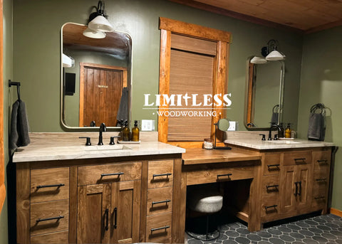 Custom Double Sink Bathroom Vanity With Built-In Makeup Station – Wood Cabinet – Limitless Woodworking | Made in USA | Model #1098 Limitless Woodworking  item