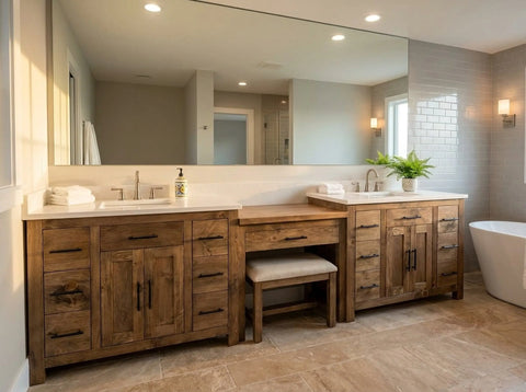 Custom Double Sink Bathroom Vanity With Built-In Makeup Station – Wood Cabinet – Limitless Woodworking | Made in USA | Model #1098 Limitless Woodworking  item