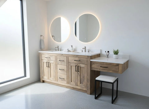 Custom Double Sink Bathroom Vanity With Makeup Desk – Handcrafted Wood Cabinet | Made in USA | Model #1120 Limitless Woodworking  item