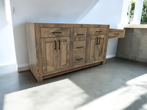 Custom Double Sink Bathroom Vanity With Makeup Desk – Handcrafted Wood Cabinet | Made in USA | Model #1120 Limitless Woodworking  item