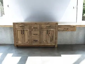 Custom Double Sink Bathroom Vanity With Makeup Desk – Handcrafted Wood Cabinet | Made in USA | Model #1120 Limitless Woodworking  item