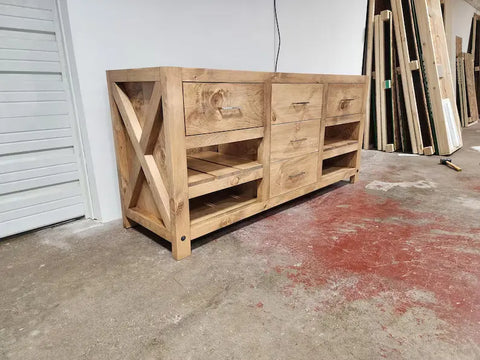 Custom Double Sink Bathroom Vanity – Handcrafted Northeastern Pine Wood – Made in USA | Model #1079 Limitless Woodworking  item