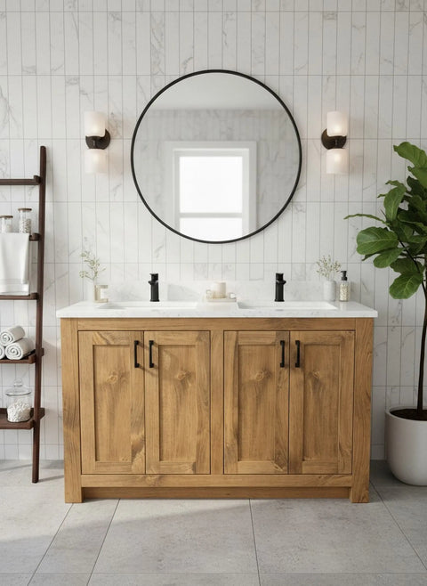 Custom Double Sink Bathroom Vanity – Handcrafted Northeastern White Pine – Made in USA | Model #1068 Limitless Woodworking  item