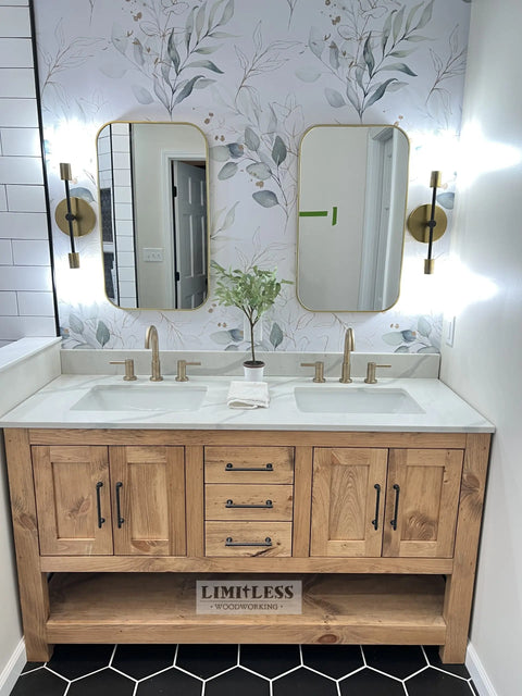 Custom Double Sink Bathroom Vanity – Handcrafted Solid Wood Cabinetry – Made in USA | Model #1045 Limitless Woodworking  item