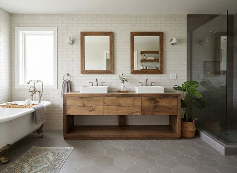 Custom Double Sink Bathroom Vanity – Handcrafted Solid Wood Storage Cabinet | Made in USA | Model #1129 Limitless Woodworking  item