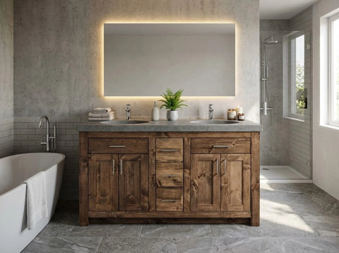 Custom Double Sink Bathroom Vanity – Handcrafted White Pine Cabinet | Made in USA | Model #1064 Limitless Woodworking  item