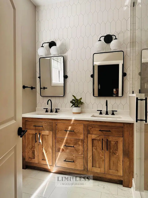 Custom Double Sink Bathroom Vanity – Handcrafted White Pine Cabinet | Made in USA | Model #1064 Limitless Woodworking  item