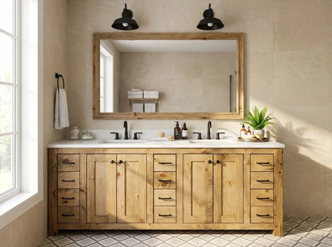 Custom Double Sink Bathroom Vanity – Handcrafted White Pine Cabinetry | Made in USA | Model #1073 Limitless Woodworking  item