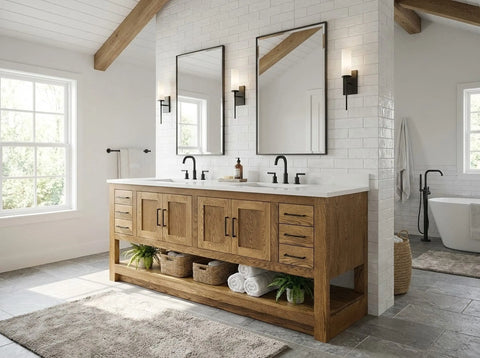 Custom Double Sink Bathroom Vanity – Handcrafted Wood Cabinet | Made in USA | Model #1126 Limitless Woodworking  item
