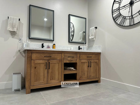 Custom Double Sink Bathroom Vanity – Northeastern White Pine Cabinet | Made in USA | Model #1034 Limitless Woodworking  item