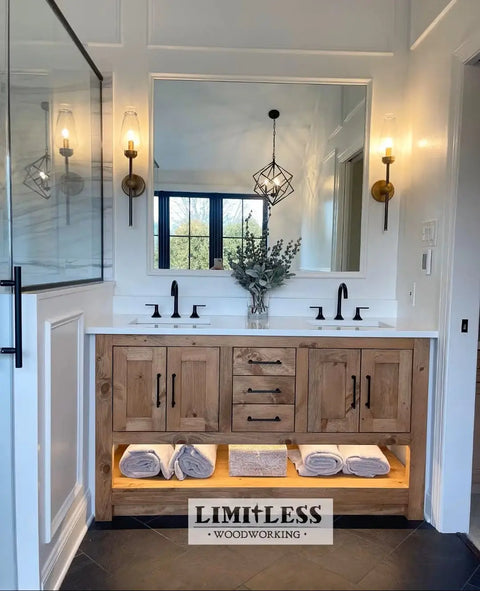 Custom Double Sink Bathroom Vanity – Solid Wood Storage Cabinet with Drawers | Made in USA | Model #1016 Limitless Woodworking  item