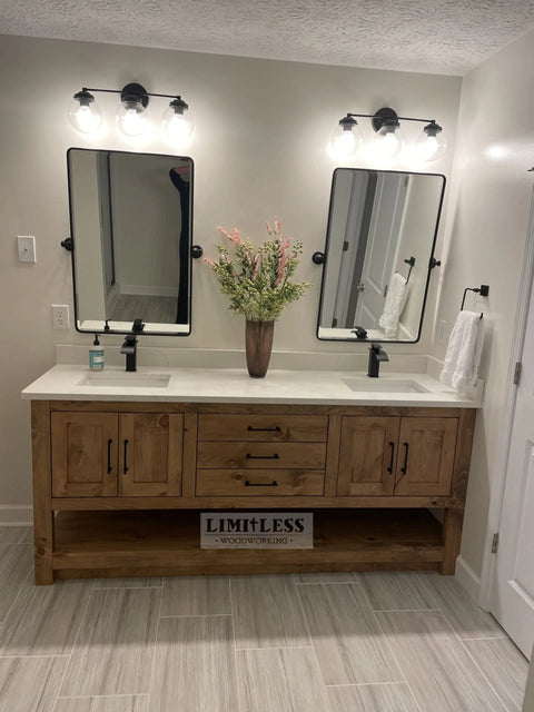Custom Double Sink Bathroom Vanity – Solid Wood Storage Cabinet with Drawers | Made in USA | Model #1016 Limitless Woodworking  item