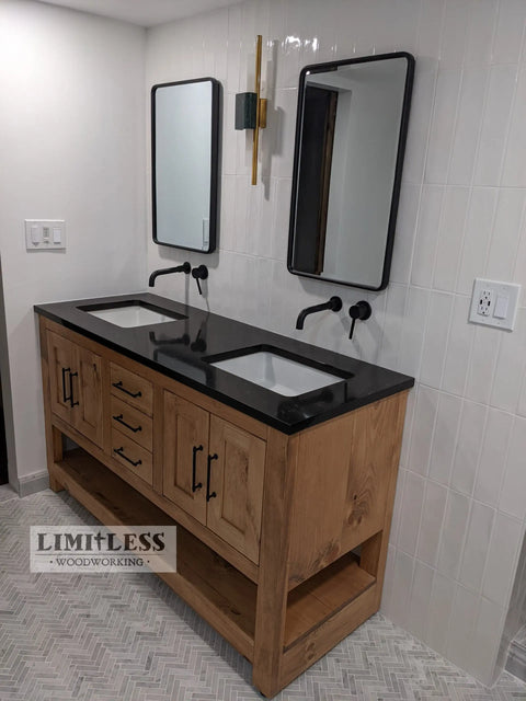 Custom Double Sink Bathroom Vanity – Solid Wood Storage Cabinet with Drawers | Made in USA | Model #1016 Limitless Woodworking  item