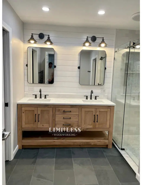 Custom Double Sink Bathroom Vanity – Solid Wood Storage Cabinet with Drawers | Made in USA | Model #1016 Limitless Woodworking  item