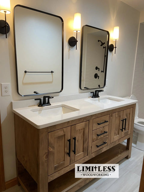 Custom Double Sink Bathroom Vanity – Solid Wood Storage Cabinet with Drawers | Made in USA | Model #1016 Limitless Woodworking  item