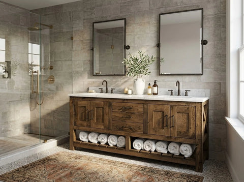 Custom Double Sink Bathroom Vanity – White Pine Wood Cabinet | Made in USA | Model #1096 Limitless Woodworking  item