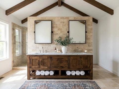 Custom Double Sink Bathroom Vanity – White Pine Wood Cabinet | Made in USA | Model #1096 Limitless Woodworking  item