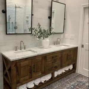Custom Double Sink Bathroom Vanity – White Pine Wood Cabinet | Made in USA | Model #1096 Limitless Woodworking  item