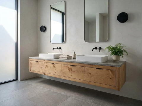 Custom Floating Double Sink Bathroom Vanity – Handcrafted White Pine Wood | Made in USA | Model #1097 Limitless Woodworking  item