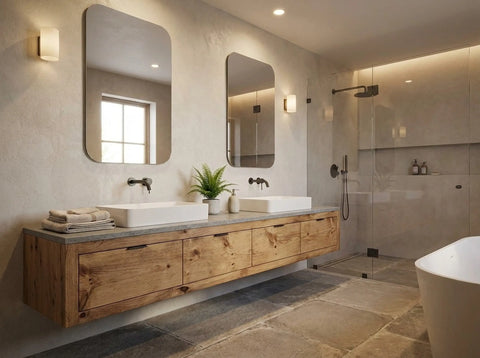 Custom Floating Double Sink Bathroom Vanity – Handcrafted White Pine Wood | Made in USA | Model #1097 Limitless Woodworking  item