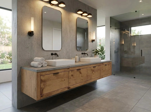 Custom Floating Double Sink Bathroom Vanity – Handcrafted White Pine Wood | Made in USA | Model #1097 Limitless Woodworking  item