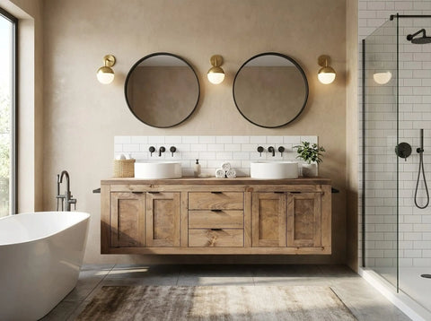 Custom Floating Double Sink Bathroom Vanity – Shaker Style Wood Cabinet | Made in USA | Model #1066 Limitless Woodworking  item