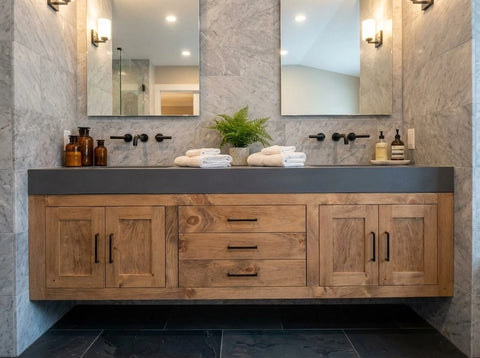 Custom Floating Double Sink Bathroom Vanity – Shaker Style Wood Cabinet | Made in USA | Model #1066 Limitless Woodworking  item