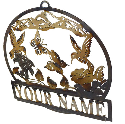 Custom Garden-Themed Metal Name Sign – Personalized Hummingbird Butterfly Steel Art | Made in USA Knights Home Decor  item