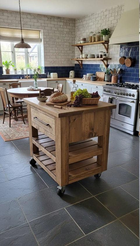 Custom Handmade Kitchen Island With Casters and Solid Hickory Top – White Pine Frame | Made in USA | Model #1029 Limitless Woodworking  item