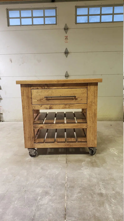 Custom Handmade Kitchen Island With Casters and Solid Hickory Top – White Pine Frame | Made in USA | Model #1029 Limitless Woodworking  item