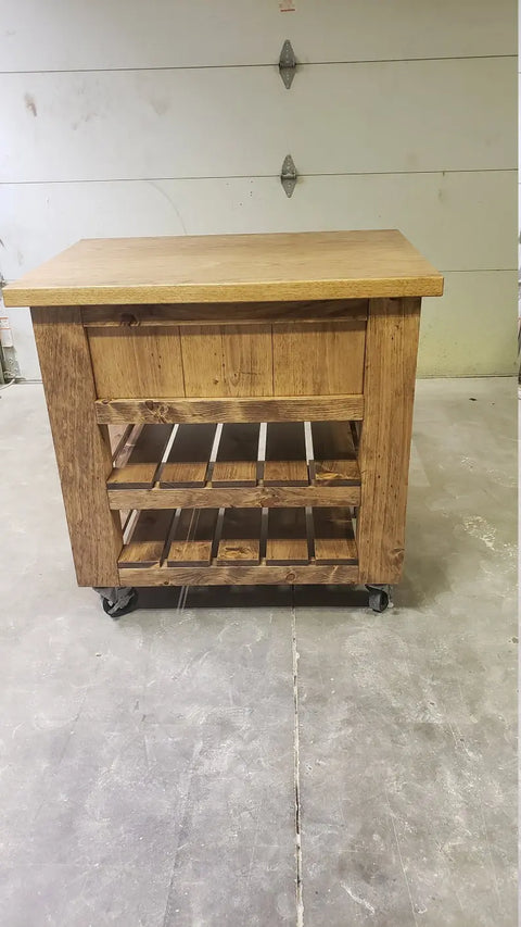 Custom Handmade Kitchen Island With Casters and Solid Hickory Top – White Pine Frame | Made in USA | Model #1029 Limitless Woodworking  item