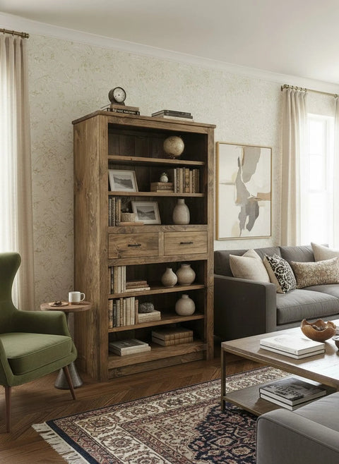 Custom Handmade Tall Northeastern White Pine Bookcase With Drawers – Durable Shelving Unit | Made in USA | Model #1109 Limitless Woodworking  item