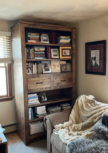 Custom Handmade Tall Northeastern White Pine Bookcase With Drawers – Durable Shelving Unit | Made in USA | Model #1109 Limitless Woodworking  item