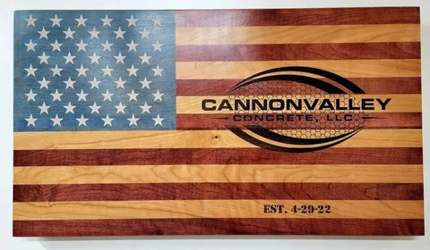 Custom Laser Engraved American Flag 19"x34" American Grains, LLC  Custom Wooden Flag