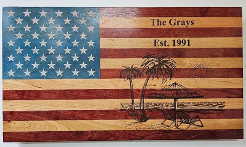 Custom Laser Engraved American Flag 19"x34" American Grains, LLC  Custom Wooden Flag