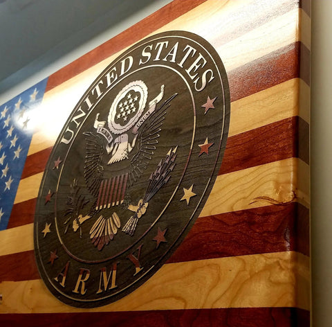 Custom Laser Engraved American Flag 19"x34" American Grains, LLC  Custom Wooden Flag