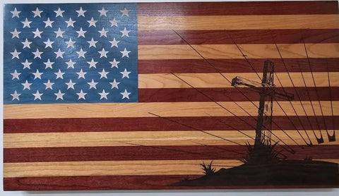 Custom Laser Engraved American Flag 19"x34" American Grains, LLC  Custom Wooden Flag