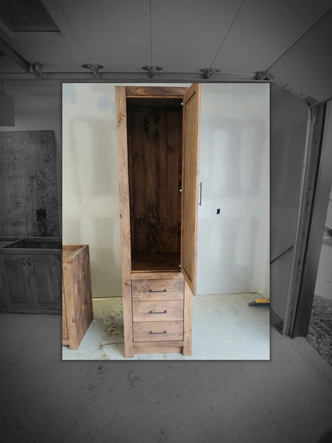 Custom Linen Tower – White Pine Bathroom Storage Cabinet | Made in USA | Model #1056 Limitless Woodworking  item