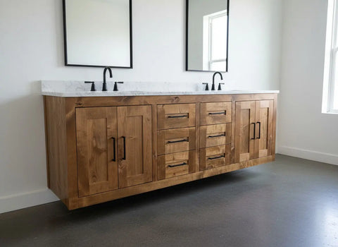 Custom Made Double Sink Floating Bathroom Vanity – White Pine Wood | Made in USA | Model #1010 Limitless Woodworking  item