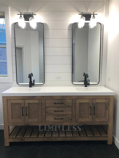 Custom Northeastern White Pine Double Sink Bathroom Vanity | Made in USA | Model #1014 Limitless Woodworking  item