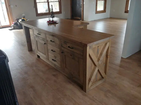 Custom Northeastern White Pine Kitchen Island With Spacious Seating And Storage | Made In USA | Model #1031 Limitless Woodworking  item