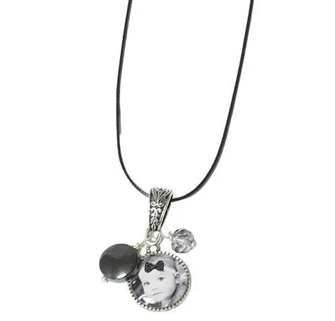 Custom Photo Pendant Necklace With Crystal And Gemstone Charms 16 Inch Adjustable Chain | Made In USA Michelle Marie Boutique  Necklace