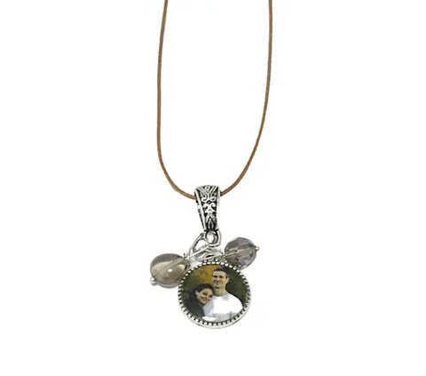 Custom Photo Pendant Necklace With Crystal And Gemstone Charms 16 Inch Adjustable Chain | Made In USA Michelle Marie Boutique  Necklace