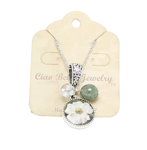 Custom Photo Pendant Necklace With Crystal And Gemstone Charms 16 Inch Adjustable Chain | Made In USA Michelle Marie Boutique  Necklace