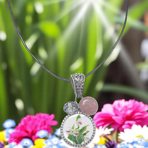Custom Photo Pendant Necklace With Crystal And Gemstone Charms 16 Inch Adjustable Chain | Made In USA Michelle Marie Boutique  Necklace